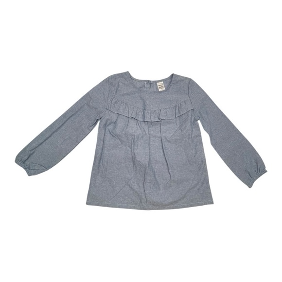 Carter's® Blue Long Sleeve Chambray Blouse with Pleated Front Size: 5T - Picture 1 of 7